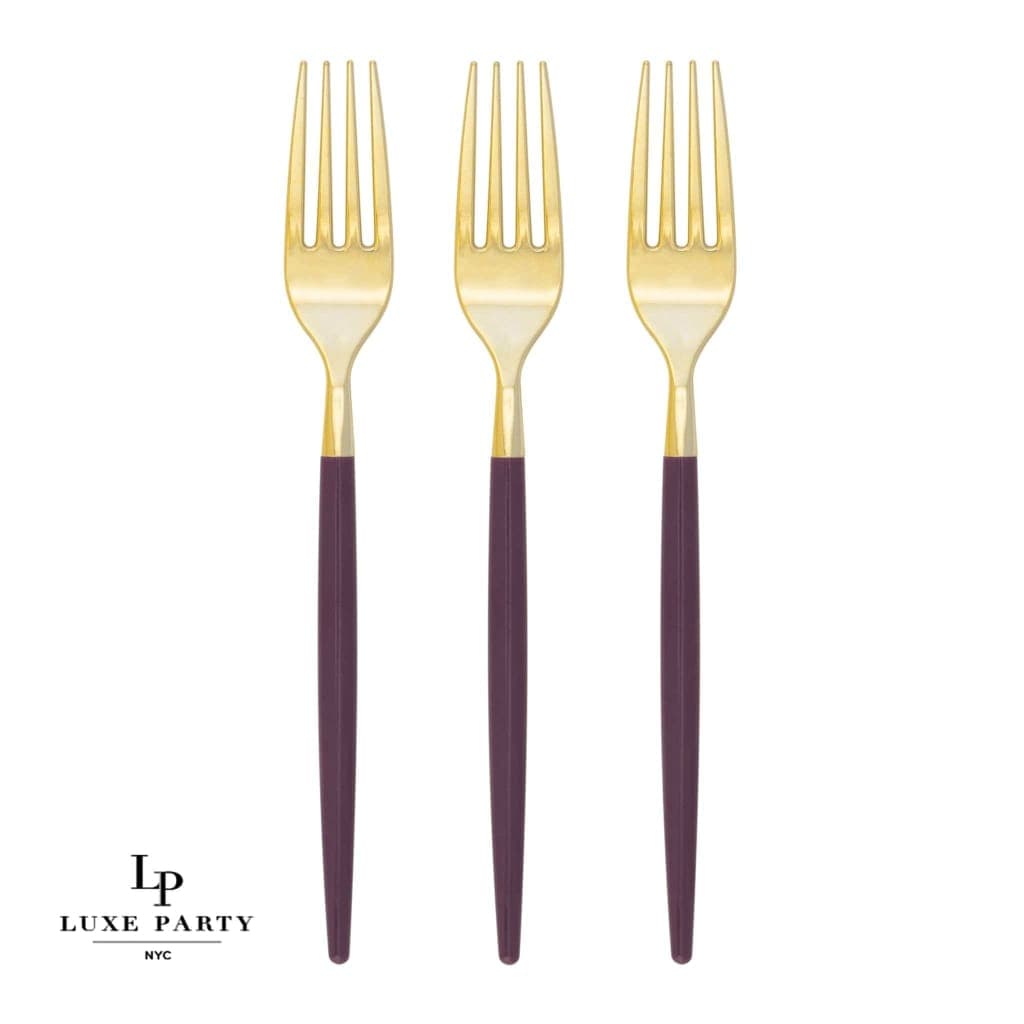 Chic Two Tone Forks Chic Round Purple and Gold Forks | 32 Pieces