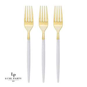 Chic Two Tone Forks Chic Round White and Gold Forks | 32 Pieces
