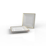 Classic Square Classic Square White • Gold Plastic Appetizer Plates | 10 Plates