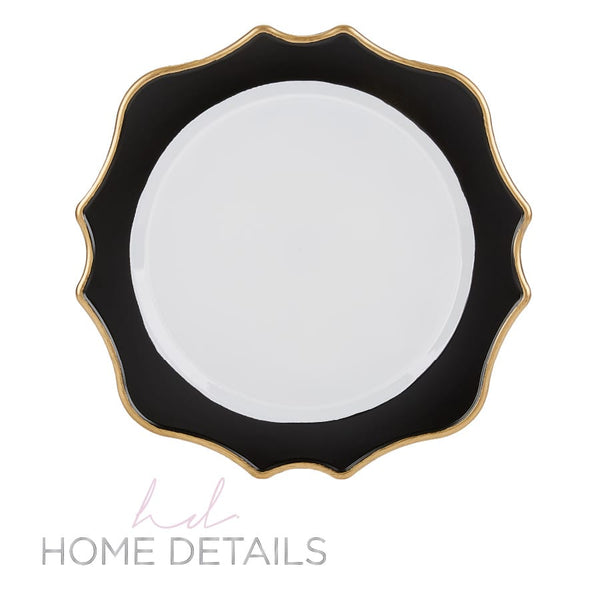 Luxe Party Chargers 13" Black and Gold Scallop Design Plastic Charger Plate | 1 Charger