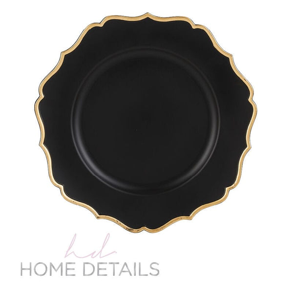 Luxe Party Chargers 13" Black and Scallop Design Plastic Charger Plate | 1 Charger