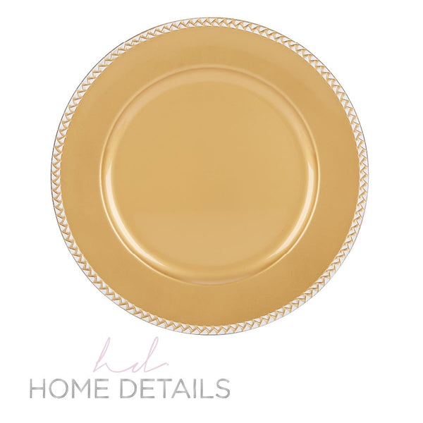 Luxe Party Chargers 13" Gold and White Designed Trim Plastic Charger Plate | 1 Charger