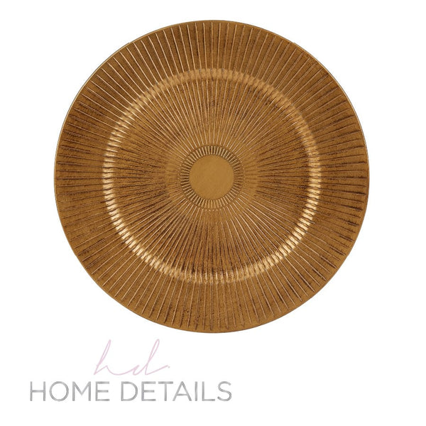 Luxe Party Chargers 13" Gold Ribbed Design Plastic Charger Plate | 1 Charger