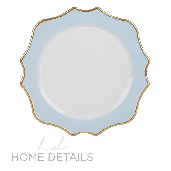 Luxe Party Chargers 13" Ice Blue and Gold Scallop Design Plastic Charger Plate | 1 Charger