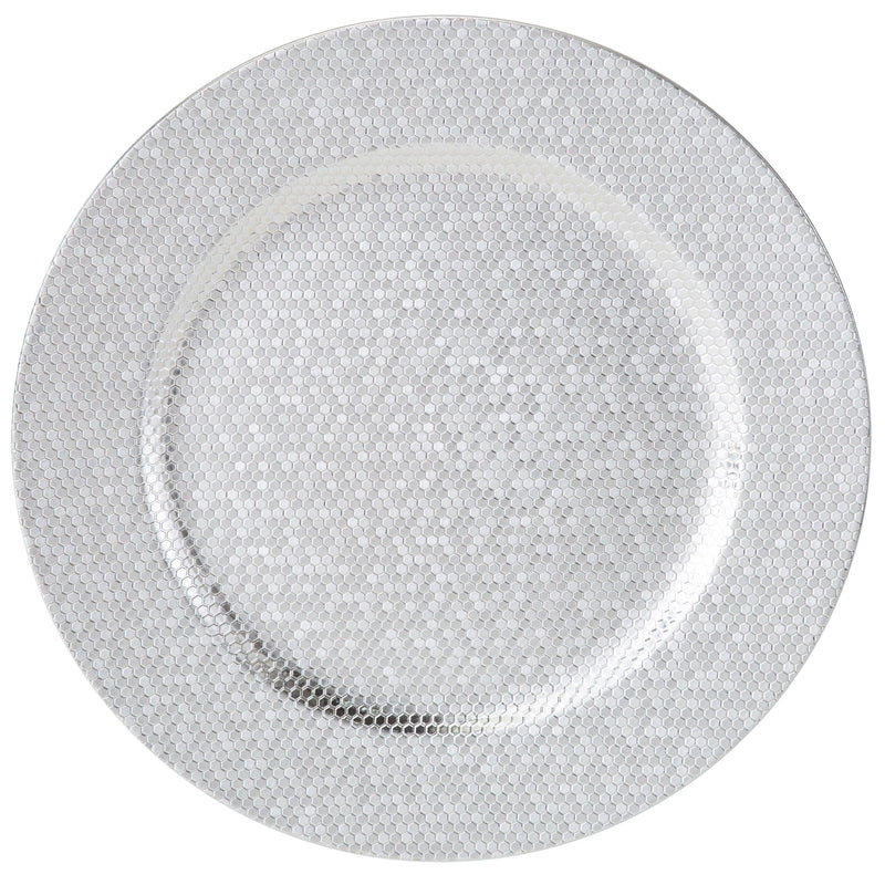 Luxe Party Chargers 13" Silver Round Mosaic Charger Plastic Plate | 1 Charger