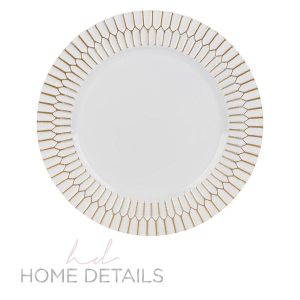Luxe Party Chargers 13" White and Gold Pattern Edge Plastic Charger Plate | 1 Charger
