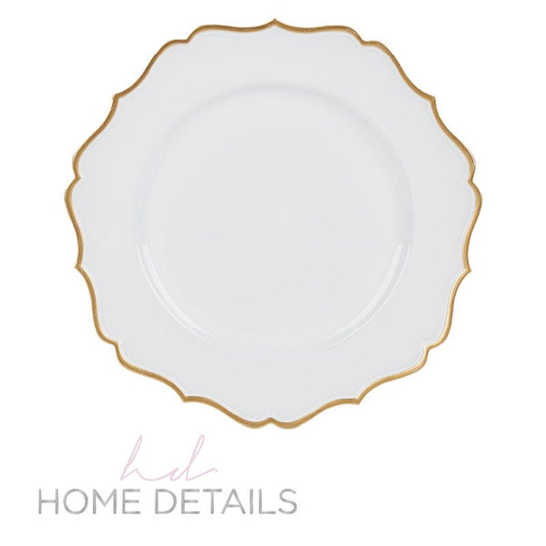 Luxe Party Chargers 13" White and Gold Scallop Design Plastic Charger Plate | 1 Charger