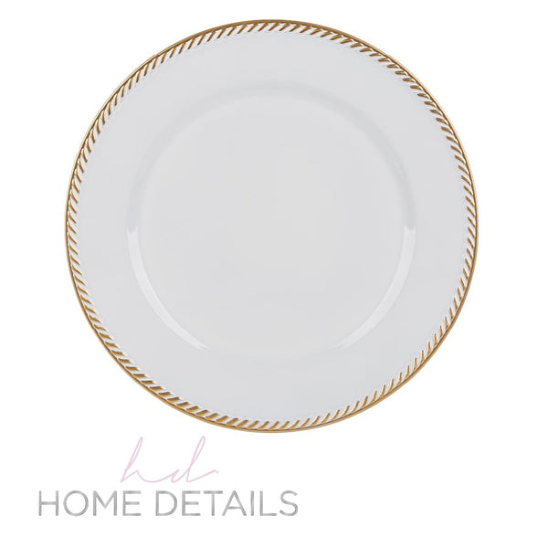 Luxe Party Chargers 13" White and Gold Stripe Edge Plastic Charger Plate | 1 Charger
