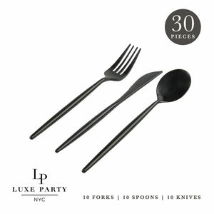 Luxe Party Cutlery Set Matrix Black Plastic Cutlery Set | 30 Pieces