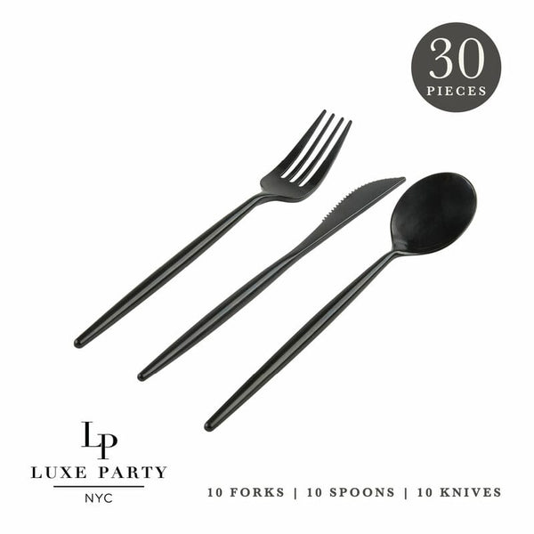 Luxe Party Cutlery Set Matrix Black Plastic Cutlery Set | 30 Pieces