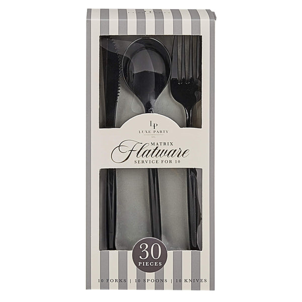 Luxe Party Cutlery Set Matrix Black Plastic Cutlery Set | 30 Pieces