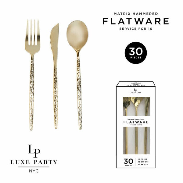 Luxe Party Cutlery Set Matrix Gold Hammered Plastic Cutlery Set | 30 Pieces