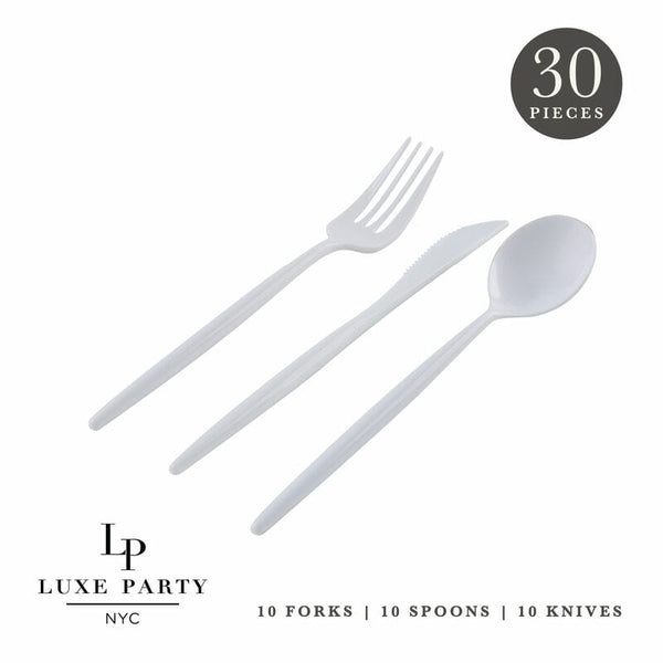 Luxe Party Cutlery Set Matrix White Plastic Cutlery Set | 30 Pieces
