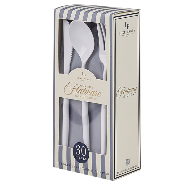 Luxe Party Cutlery Set Matrix White Plastic Cutlery Set | 30 Pieces