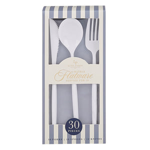 Luxe Party Cutlery Set Matrix White Plastic Cutlery Set | 30 Pieces