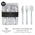 Silver Hammered Plastic Cutlery Combo Set | 96 Pieces