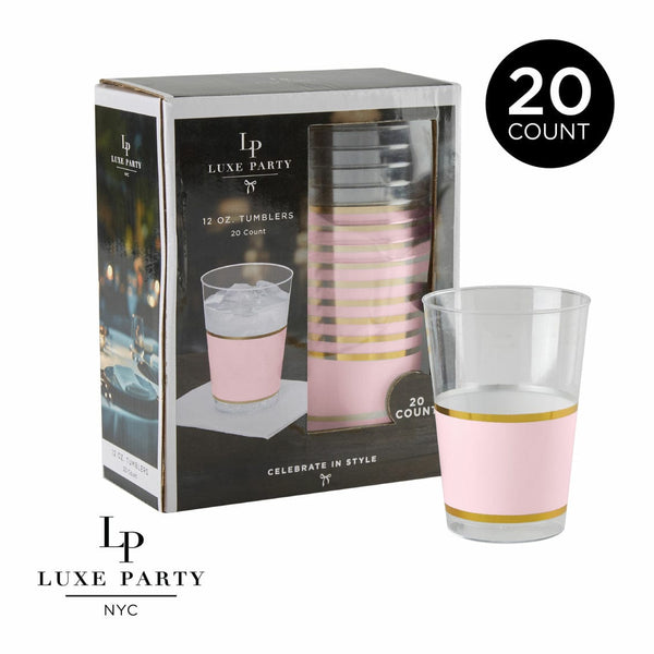 Luxe Party Disposable Cups Pink Blush and Gold Plastic Cups | 20 Cups