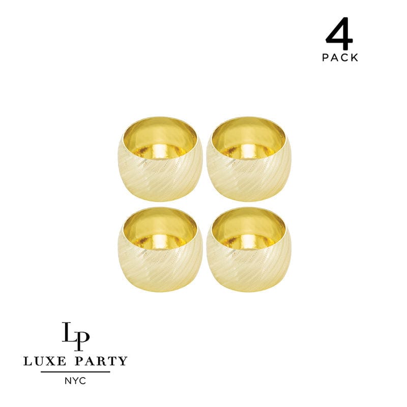 Luxe Party Napkin Rings Gold Debossed Metal Napkin Rings  | 4 Napkin Rings