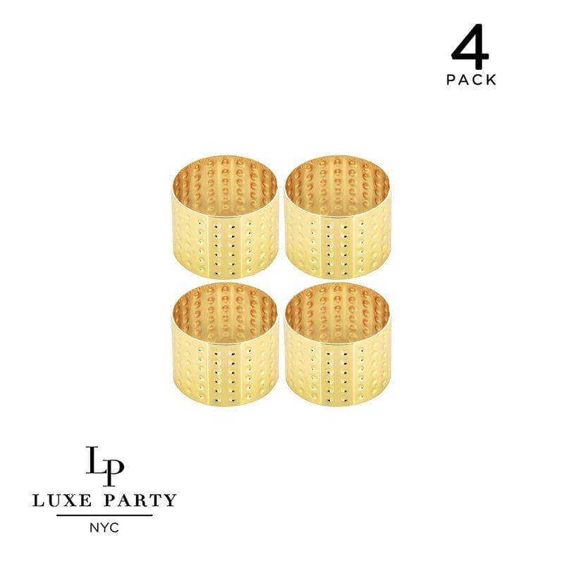 Luxe Party Napkin Rings Gold Hammered Metal Napkin Ring  | 4 Napkin Rings