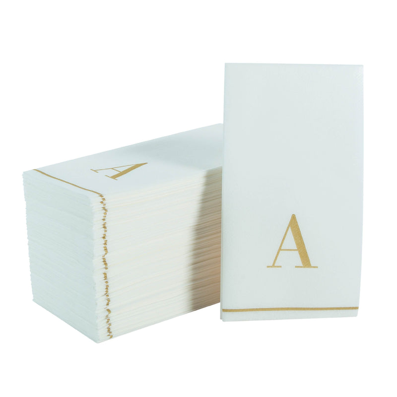 Luxe Party Napkins 14 Guest Napkins - 4.25" x 7.75" Letter A Gold Monogram Paper Disposable Dinner Napkins | 14 Napkins