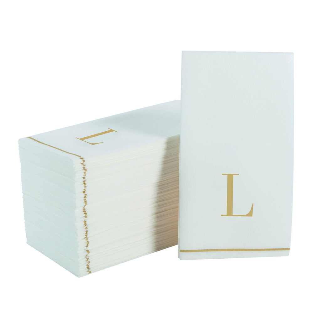 Luxe Party Napkins 14 Guest Napkins - 4.25" x 7.75" Letter L Gold Monogram Paper Disposable Dinner Napkins | 14 Napkins