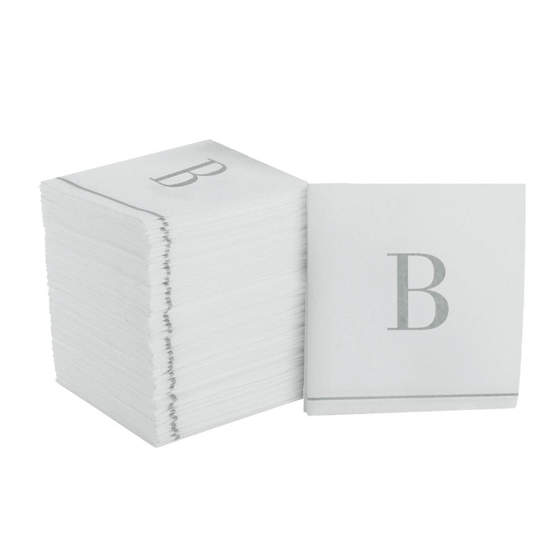 Luxe Party Napkins 16 Cocktail Napkins - 5" x 5" Letter B Silver Monogram Paper Disposable Cocktail Napkins | 16 Napkins