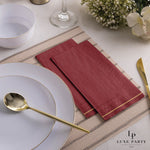 Luxe Party Napkins 16 Dinner Napkins - 4.25" x 7.75" Cranberry with Gold Stripe Guest Paper Napkins | 16 Napkins