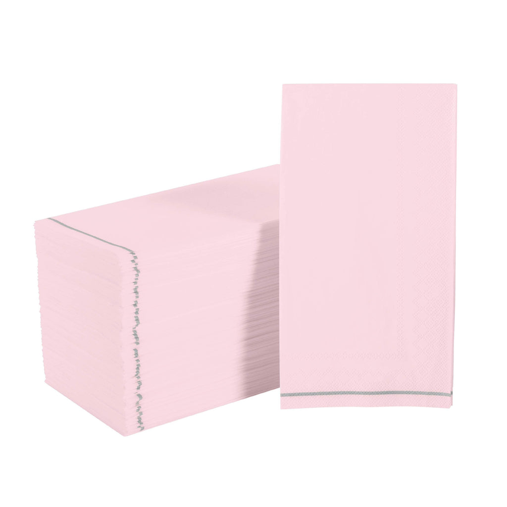 Luxe Party Napkins 16 Dinner Napkins Blush with Silver Stripe Guest Paper Napkins | 16 Napkins
