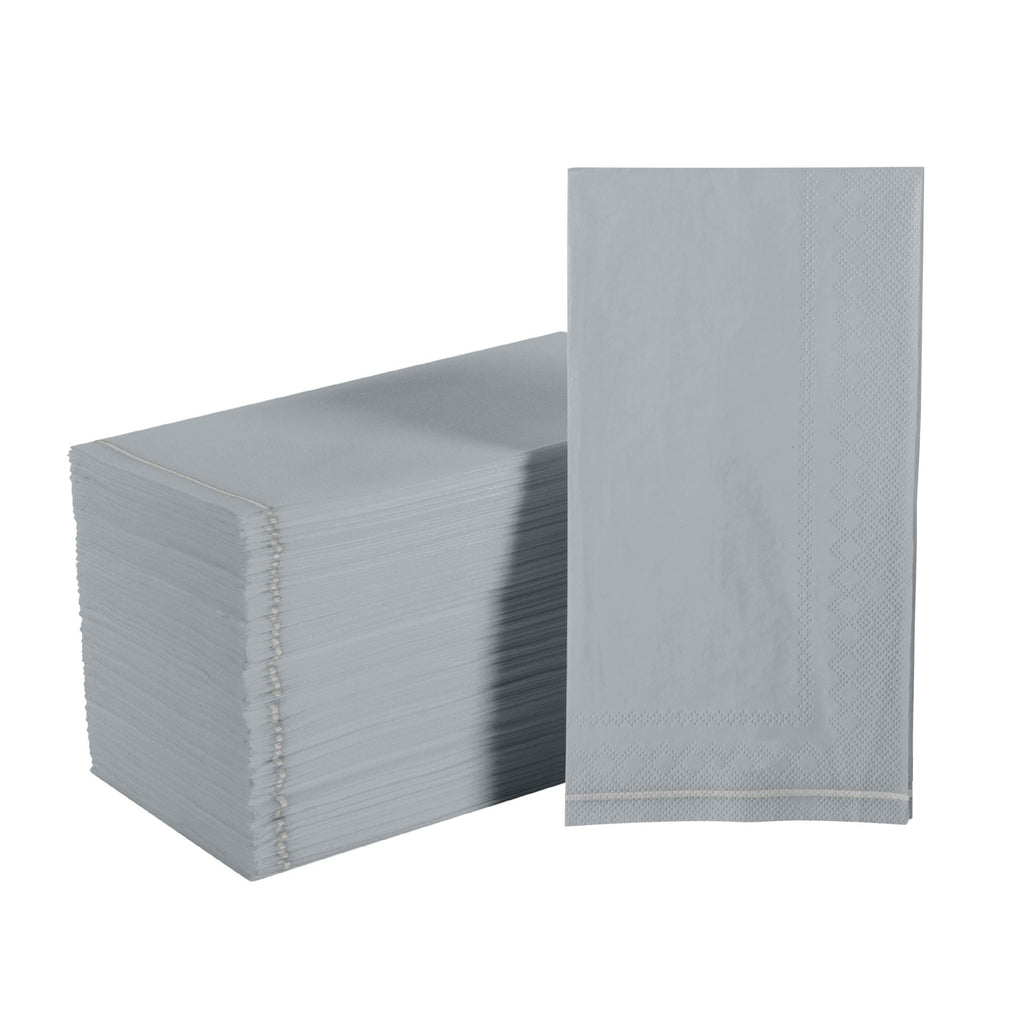 Luxe Party Napkins 16 Dinner Napkins Grey with Silver Stripe Guest Paper Napkins | 16 Napkins