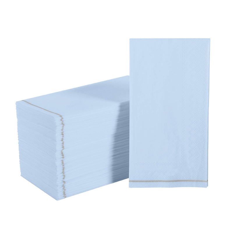 Luxe Party Napkins 16 Dinner Napkins Ice Blue with Silver Stripe Guest Paper Napkins | 16 Napkins
