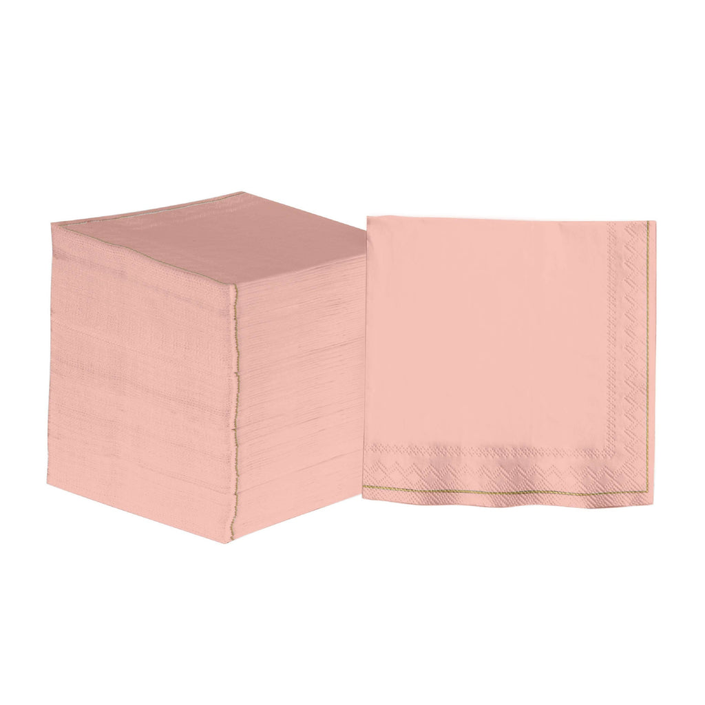 Luxe Party Napkins 20 Beverage Napkins - 5" x 5" Coral with Gold Stripe Paper Cocktail Napkins | 20 Napkins