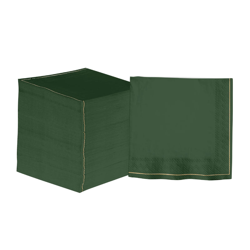 Luxe Party Napkins 20 Beverage Napkins - 5" x 5" Emerald with Gold Stripe Paper Cocktail Napkins | 20 Napkins
