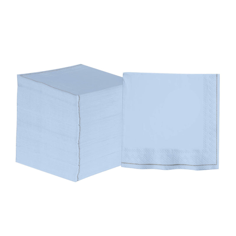Luxe Party Napkins 20 Beverage Napkins - 5" x 5" Ice Blue with Silver Stripe Paper Cocktail Napkins | 20 Napkins