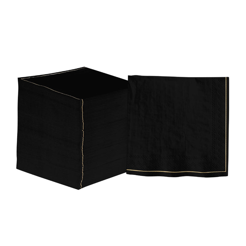 Luxe Party Napkins 20 Lunch Napkins - 6.5" x 6.5" Black with Gold Stripe Lunch Napkins | 20 Napkins