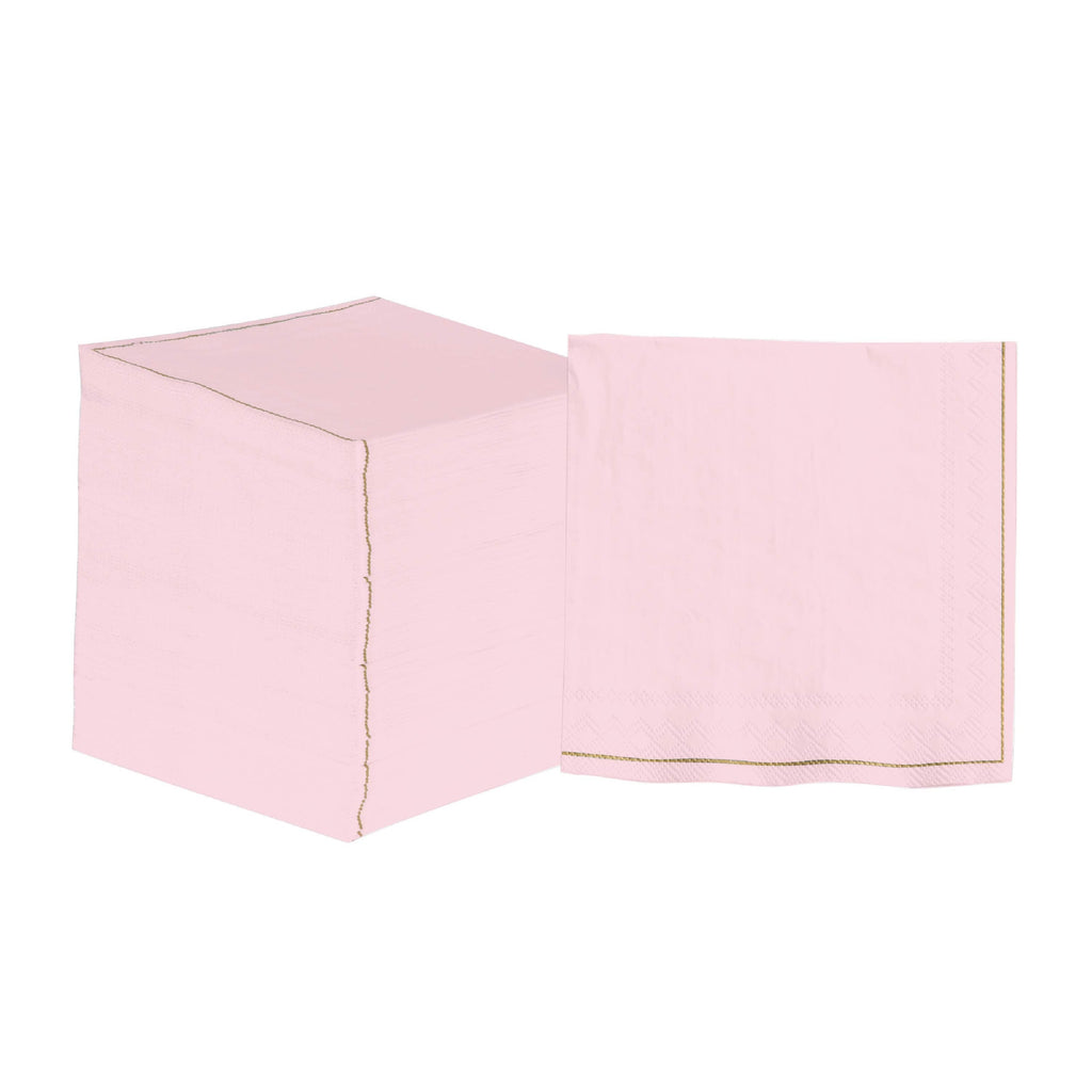Luxe Party Napkins 20 Lunch Napkins - 6.5" x 6.5" Blush with Gold Stripe Lunch Napkins | 20 Napkins