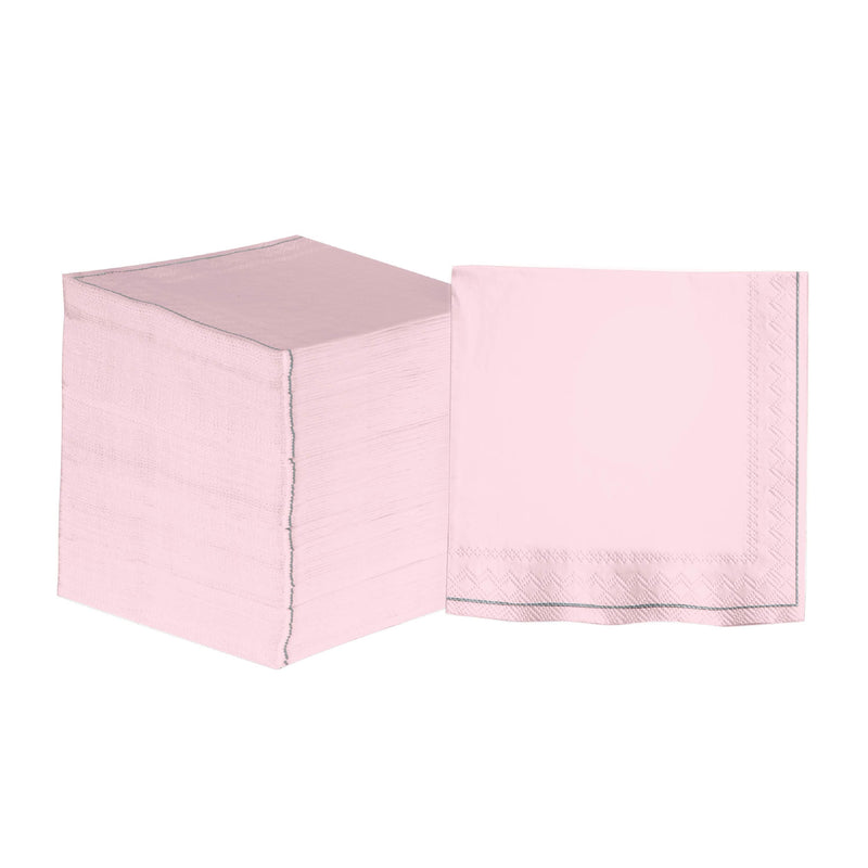 Luxe Party Napkins 20 Lunch Napkins - 6.5" x 6.5" Blush with Silver Stripe Lunch Paper Napkins | 20 Napkins