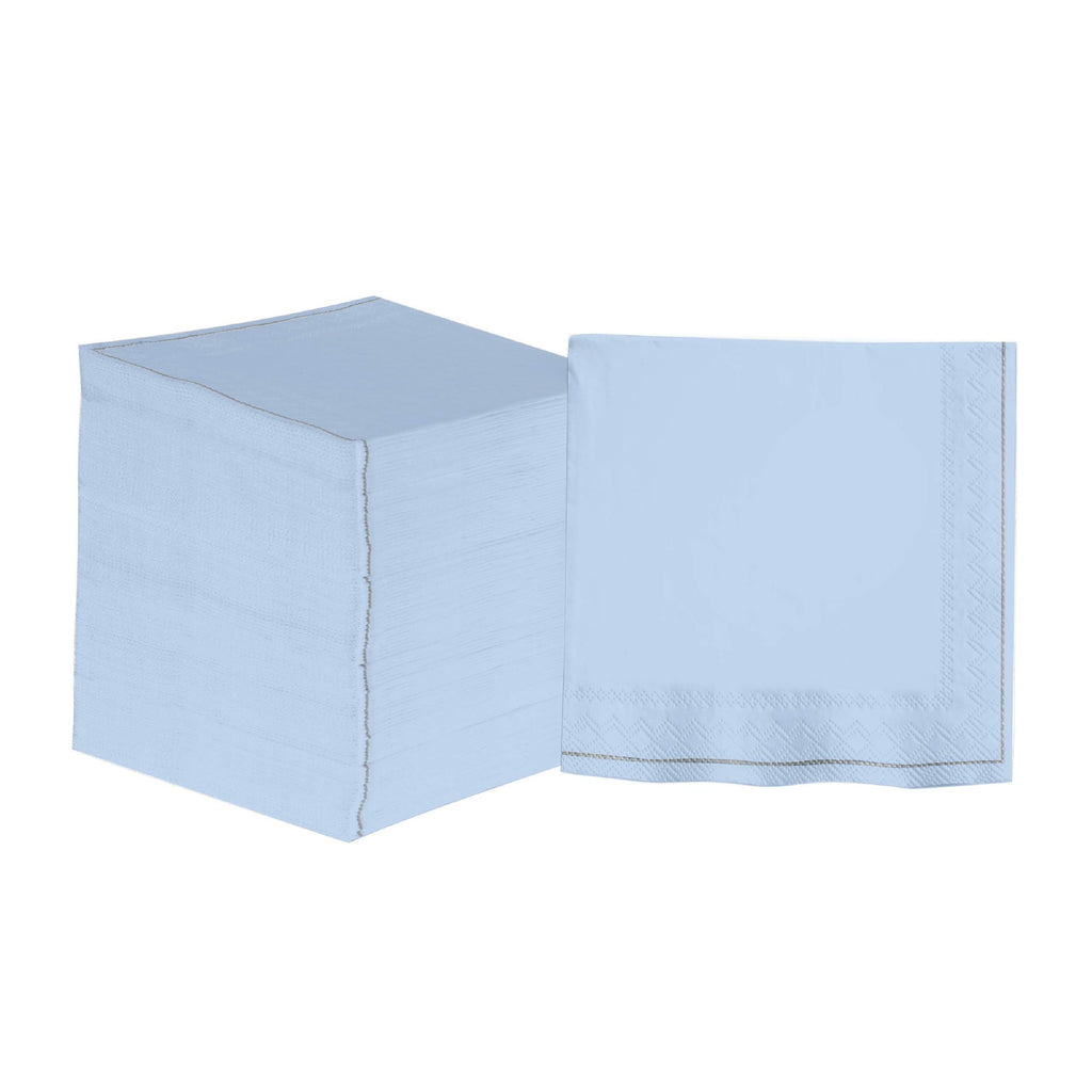 Luxe Party Napkins 20 Lunch Napkins - 6.5" x 6.5" Ice Blue with Silver Stripe Lunch Napkins | 20 Napkins