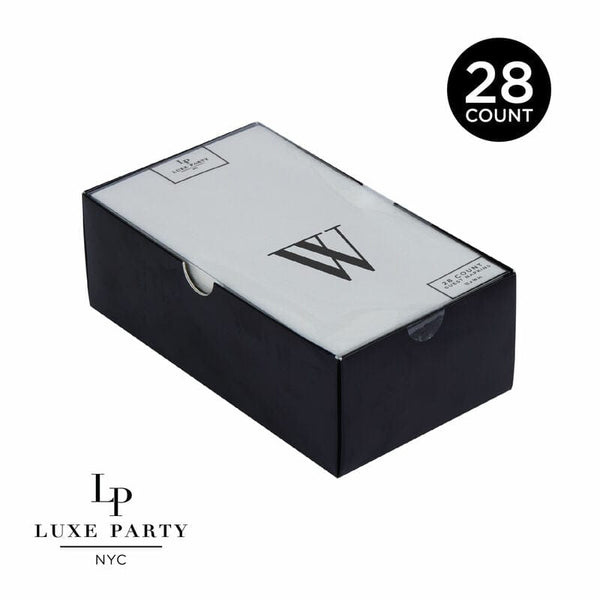 Luxe Party Napkins 28 Guest Napkins - 4.25" x 7.75" Letter W Black Foil Monogram Paper Cocktail Napkins with Gift Box | 32 Napkins