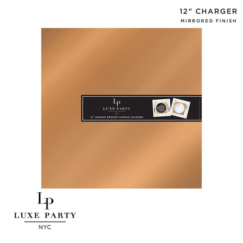 Luxe Party NYC Chargers 12" Bronze Square Light Weight Mirror Charger Plate | 1 Charger