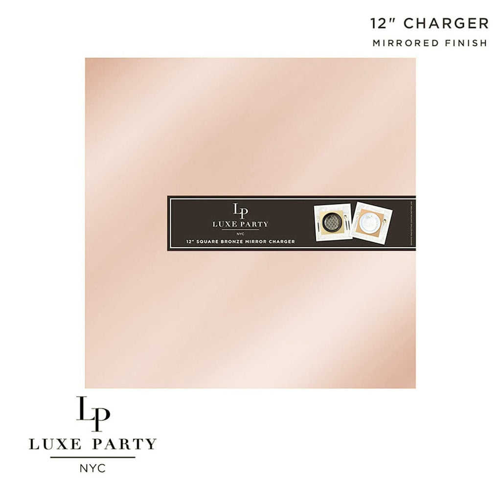 Luxe Party NYC Chargers 12" Rose Gold Square Light Weight Mirror Charger Plate | 1 Charger