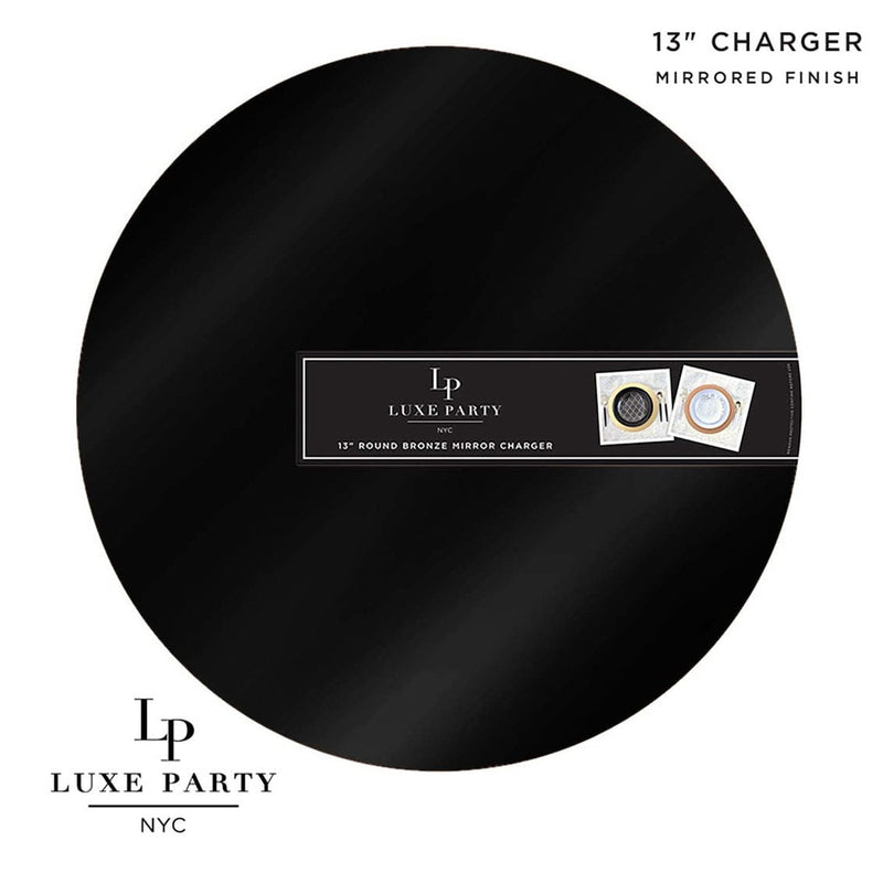 Luxe Party NYC Chargers 13" Black Round Light Weight Mirror Charger Plate | 1 Charger