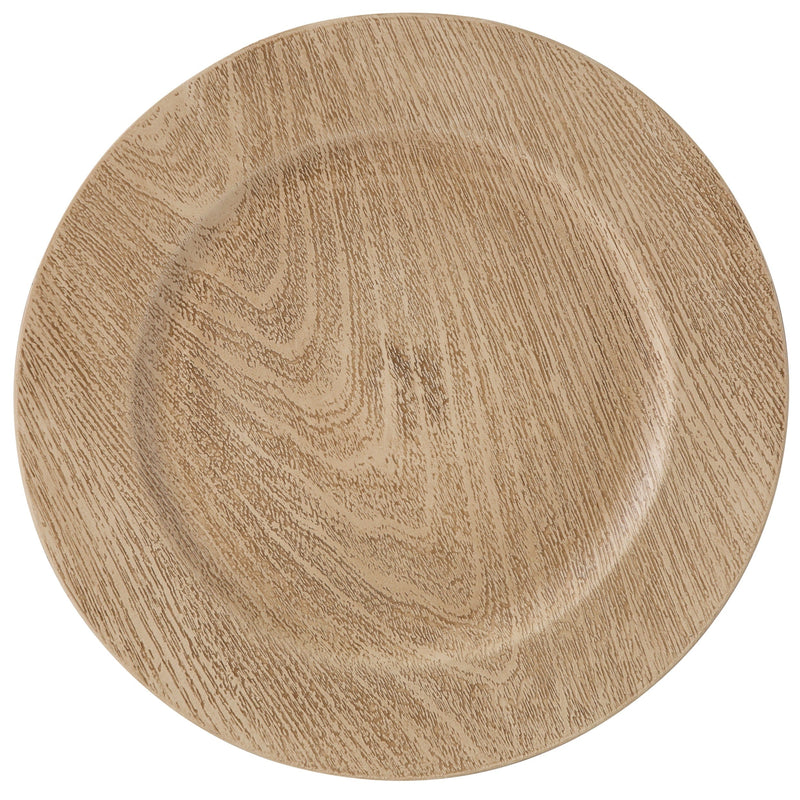 Luxe Party NYC Chargers Natural Wood Grain Round Plastic Charger Plate | 1 Charger