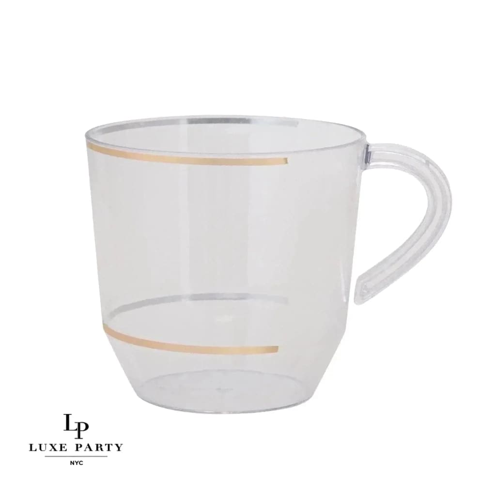 Round Plastic Coffee Cups - Clear and Gold - 12.5 oz