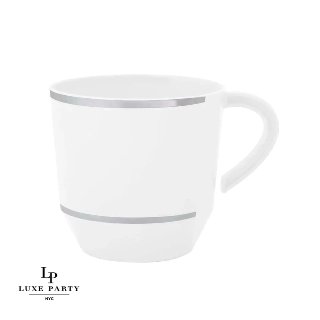 Luxe Party NYC Coffee Cup 12.5 Oz Round White • Silver Plastic Coffee Cup | 8 Cups