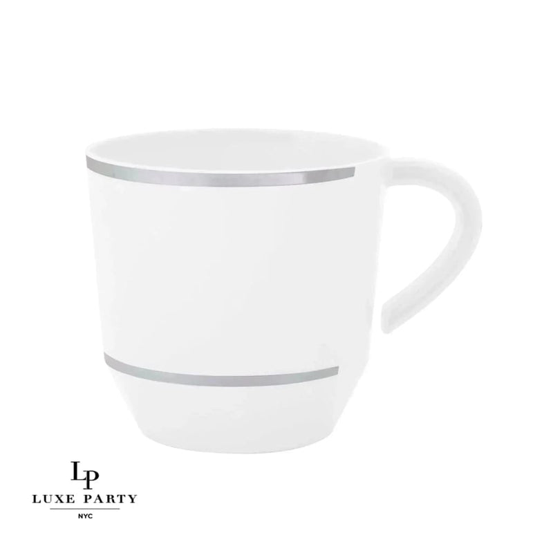 Luxe Party NYC Coffee Cup 12.5 Oz Round White • Silver Plastic Coffee Cup | 8 Cups