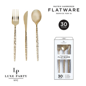 Luxe Party NYC Cutlery Set Matrix Gold Hammered Plastic Cutlery Set | 30 Pieces