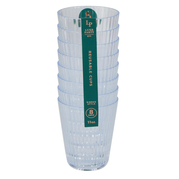 Luxe Party NYC Disposable Cups 11 Oz Deluxe CLEAR 11 oz Ribbed Cup - 8 Pk