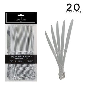 Luxe Party NYC Knives Venetian Design Silver Plastic Knives | 20 Knives
