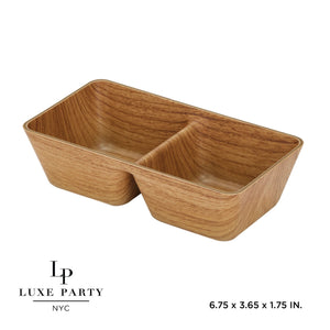 Luxe Party NYC Luxe Party 2 Section Square Divided Snack Dish Oak Color 6.75x3.65x1.75
