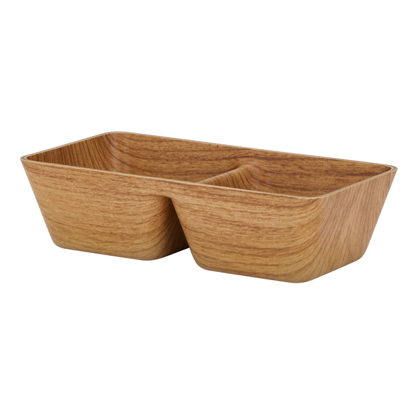 Luxe Party NYC Luxe Party 2 Section Square Divided Snack Dish Oak Color 6.75x3.65x1.75